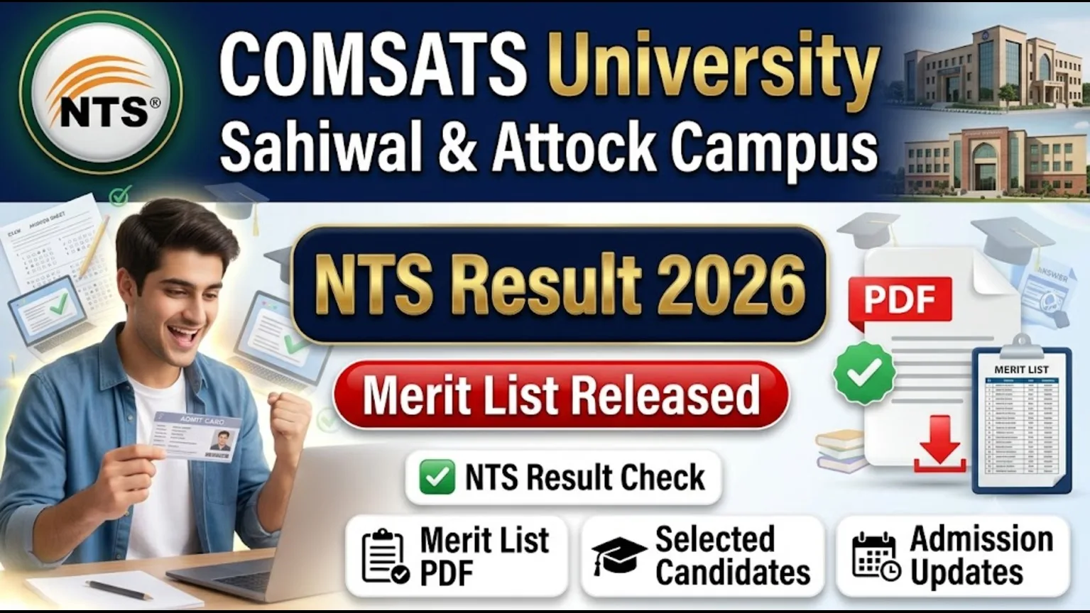 COMSATS University Sahiwal Attock NTS Result Merit List