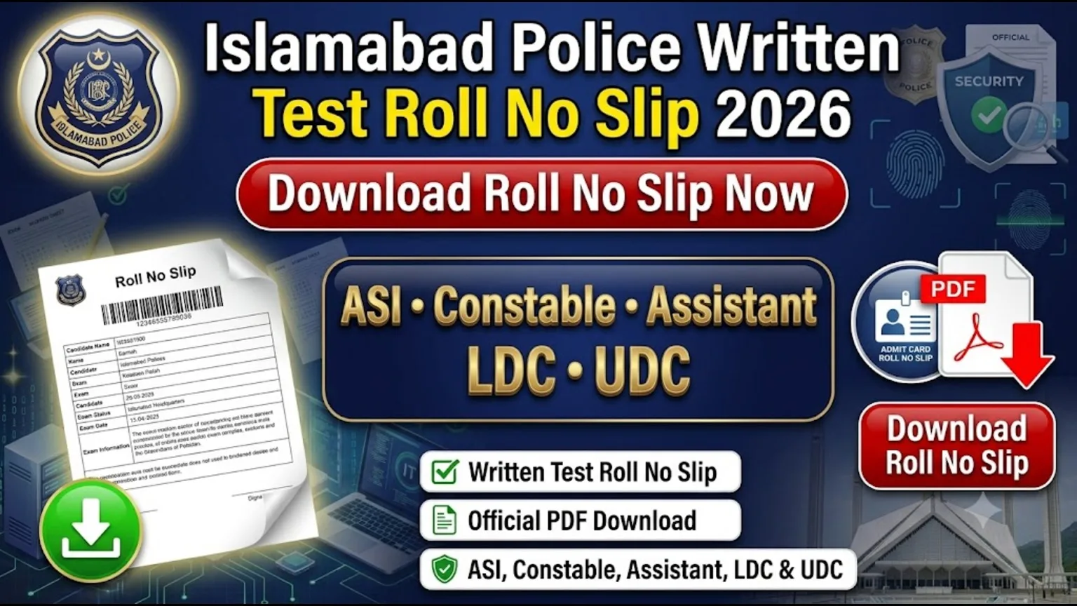 Islamabad Police Written Test Roll No Slip 2026